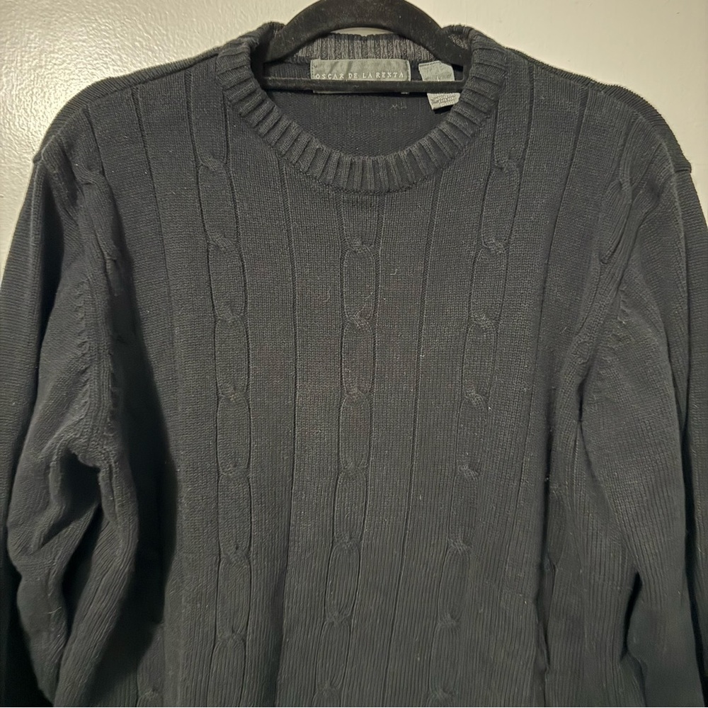 Oscar de la Renta Black Crewneck Sweater cable knit Large